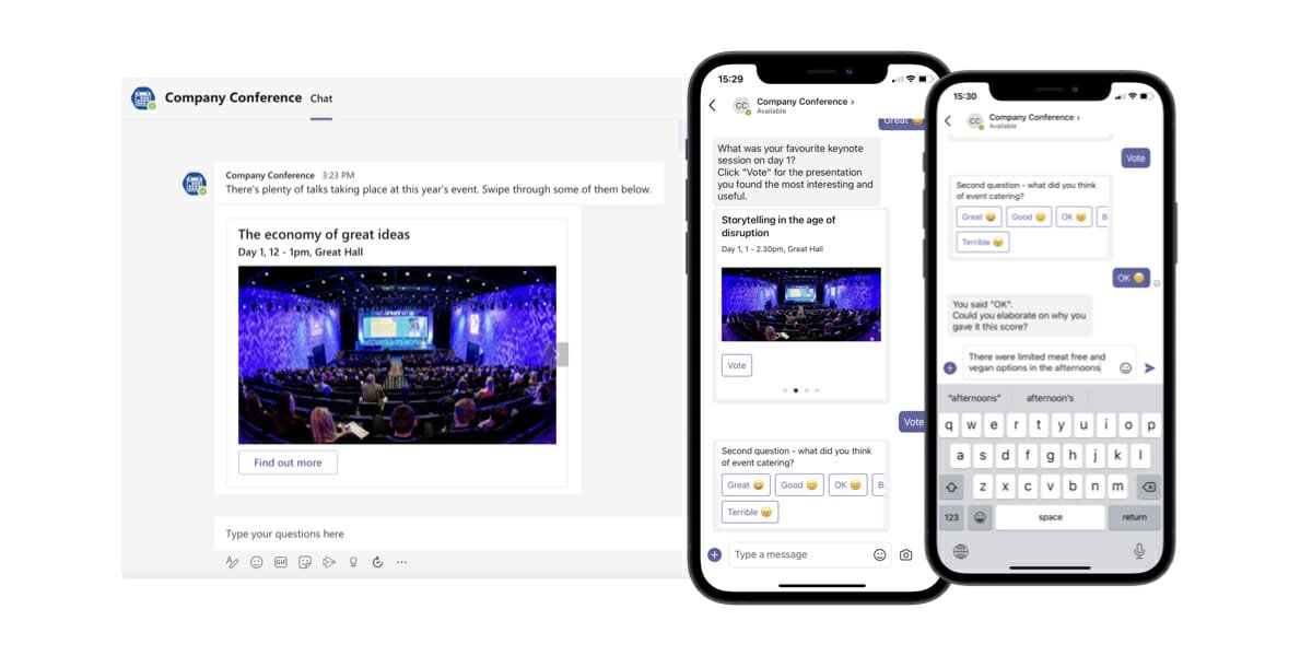 Send broadcasts that greet event attendees and alerts throughout the conference period. After the event, gather feedback on how it went and send surveys to collect ideas for how the event could be improved for the future.