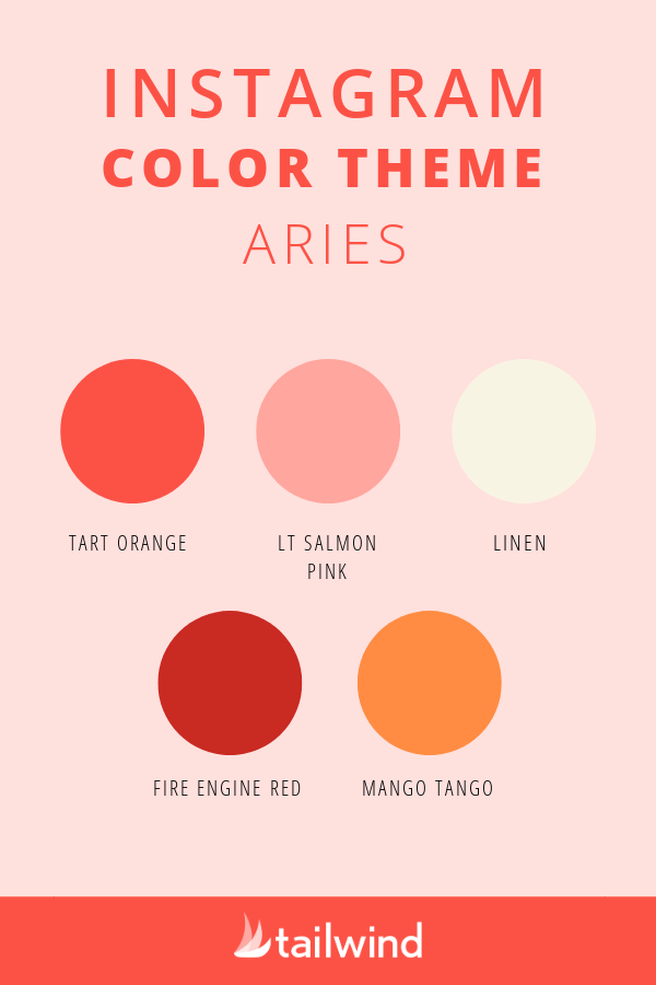 Aries Instagram color scheme with examples of each color mentioned.